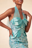 Halter Lilac Sequins Bodycon Short Party Dress with Lace Up Back