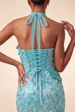 Halter Lilac Sequins Bodycon Short Party Dress with Lace Up Back