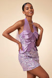 Halter Lilac Sequins Bodycon Short Party Dress with Lace Up Back