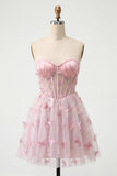 Blush Sweetheart Sheer Corset A-Line Graduation Dress with 3D Butterfly