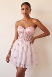 Blush Sweetheart Sheer Corset A-Line Graduation Dress with 3D Butterfly