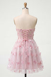 Blush Sweetheart Sheer Corset A-Line Graduation Dress with 3D Butterfly
