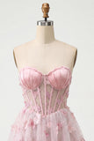 Blush Sweetheart Sheer Corset A-Line Graduation Dress with 3D Butterfly