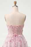 Blush Sweetheart Sheer Corset A-Line Graduation Dress with 3D Butterfly