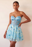 Blush Sweetheart Sheer Corset A-Line Graduation Dress with 3D Butterfly
