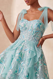 Sparkly Pink A-Line Ruffled Corset Bowed Straps Sequins Party Dress