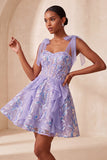 Sparkly Pink A-Line Ruffled Corset Bowed Straps Sequins Party Dress