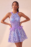 Lake Blue A-Line Corset Sequins Ruffled Party Dress with Lace Up Back