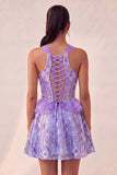 Lake Blue A-Line Corset Sequins Ruffled Party Dress with Lace Up Back