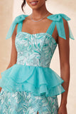 Pink Sequins A-Line Ruffled Lace Up Back Bowed Straps Cocktail Dress with Slit