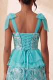 Pink Sequins A-Line Ruffled Lace Up Back Bowed Straps Cocktail Dress with Slit