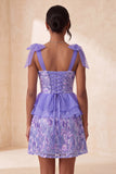 Pink Sequins A-Line Ruffled Lace Up Back Bowed Straps Cocktail Dress with Slit
