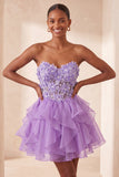 Sweetheart A-Line Sheer Corset Ruffled Sky Blue Party Dress
