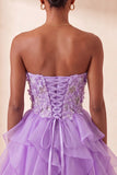 Sweetheart A-Line Sheer Corset Ruffled Sky Blue Party Dress