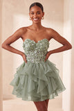 Sweetheart A-Line Sheer Corset Ruffled Sky Blue Party Dress