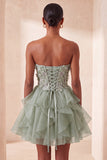 Sweetheart A-Line Sheer Corset Ruffled Sky Blue Party Dress