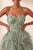 Sweetheart A-Line Sheer Corset Ruffled Sky Blue Party Dress