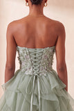 Sweetheart A-Line Sheer Corset Ruffled Sky Blue Party Dress