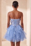 Sweetheart A-Line Sheer Corset Ruffled Sky Blue Party Dress