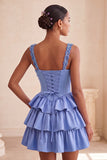 Light Purple Corset A-Line Tiered Floral Cocktail Dress with Beading