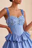 Light Purple Corset A-Line Tiered Floral Cocktail Dress with Beading