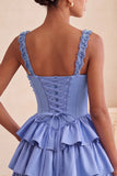 Light Purple Corset A-Line Tiered Floral Cocktail Dress with Beading
