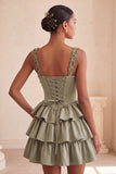 Light Purple Corset A-Line Tiered Floral Cocktail Dress with Beading