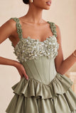 Light Purple Corset A-Line Tiered Floral Cocktail Dress with Beading