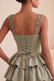 Light Purple Corset A-Line Tiered Floral Cocktail Dress with Beading