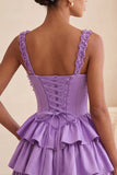 Light Purple Corset A-Line Tiered Floral Cocktail Dress with Beading
