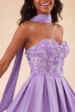Olive Sweetheart A-Line 3D Flowers Cocktail Dress with Neck Scarf