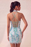 Light Purple Halter Bodycon Party Dress with Sequins