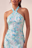 Light Purple Halter Bodycon Party Dress with Sequins