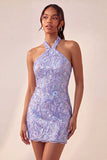 Light Purple Halter Bodycon Party Dress with Sequins