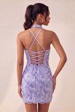 Light Purple Halter Bodycon Party Dress with Sequins