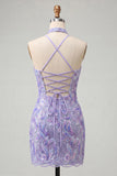 Light Purple Halter Bodycon Party Dress with Sequins