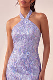Light Purple Halter Bodycon Party Dress with Sequins