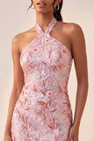 Light Purple Halter Bodycon Party Dress with Sequins