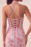 Light Purple Halter Bodycon Party Dress with Sequins