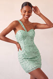 One Shoulder Champagne Bodycon Lace Up Back Cocktail Dress with Sequins