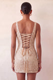 Bodycon Mint Green Sequins Lace Up Back Party Dress with Bows