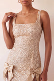 Bodycon Mint Green Sequins Lace Up Back Party Dress with Bows