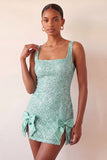 Bodycon Mint Green Sequins Lace Up Back Party Dress with Bows
