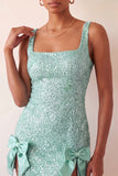 Bodycon Mint Green Sequins Lace Up Back Party Dress with Bows