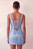 Bodycon Mint Green Sequins Lace Up Back Party Dress with Bows