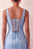 Bodycon Mint Green Sequins Lace Up Back Party Dress with Bows