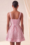 Sky Blue A-Line Square Neck Lace Up Back Sequins Graduation Dress with Bow