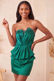 Strapless Dark Green Bodycon Ruched Cocktail Dress