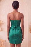 Strapless Dark Green Bodycon Ruched Cocktail Dress