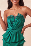Strapless Dark Green Bodycon Ruched Cocktail Dress